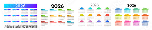 Set of calendars for 2026 isolated on a white background