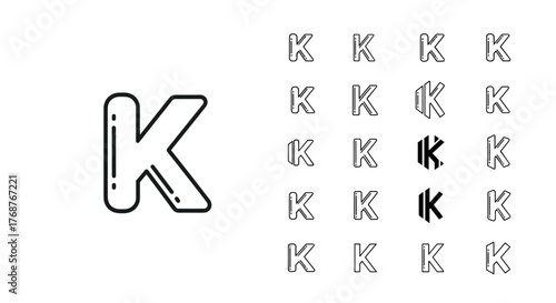 Bold, stylized letter K in a thick outline, presented in a vibrant, modern graphic style. Multiple instances of the letter K are arranged in a grid pattern, creating a dynamic and visually engaging