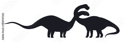 Jurassic dino silhouettes. Ancient brachiosaurus animals flat vector illustration. Dino monsters silhouette on white