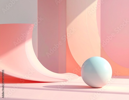 Minimalistic abstract artwork with pastel colors, smooth shapes, clean composition