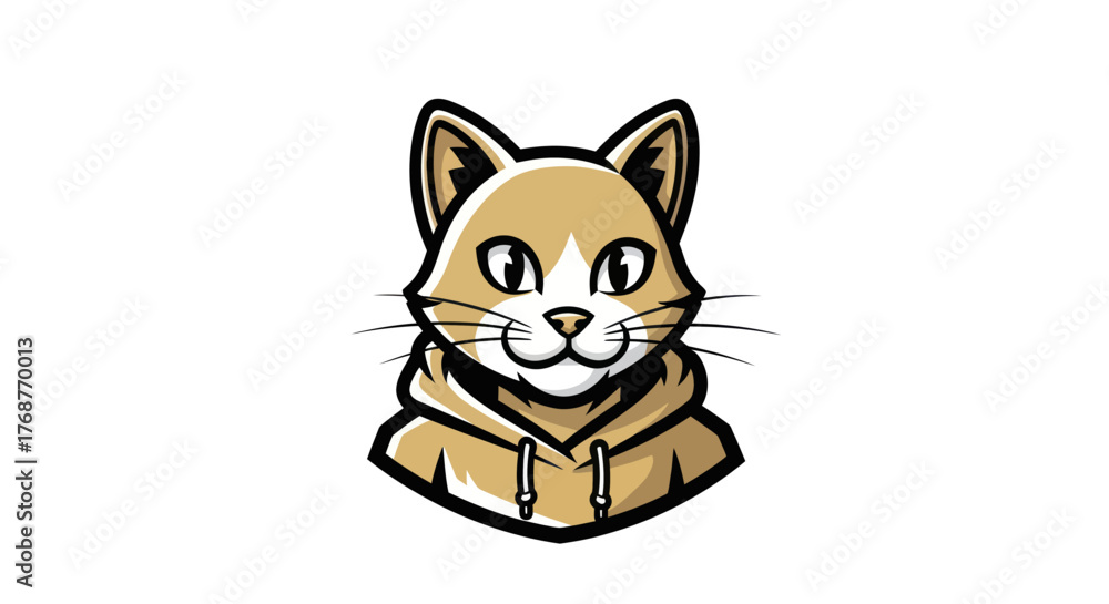 Fototapeta premium Cartoon Cat Mascot Wearing Hoodie with Focused Expression.