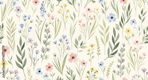 Delicate watercolor wildflower meadow pattern