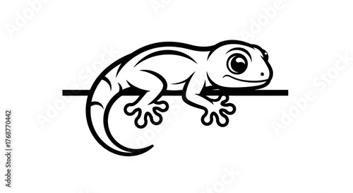 Cartoon Gecko Clinging to a Branch - A Charming Vector Illustration.