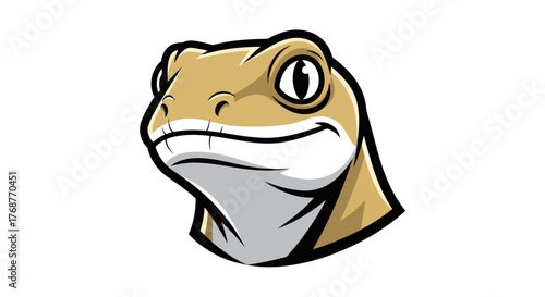Cartoon Gecko Head with Determined Expression and Detailed Shading.
