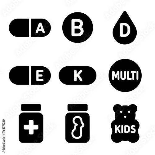 Vitamin and supplement icons for health and wellness