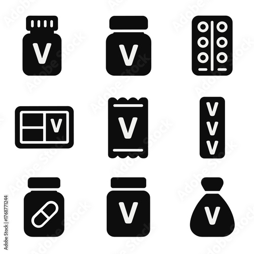 Various vitamin supplement icons on gradient background