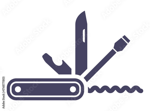 Black Swiss knife icon on a white background. Flat illustration.