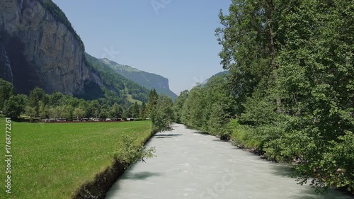 Lauterbrunnen River and Valley Landscape, Switzerland