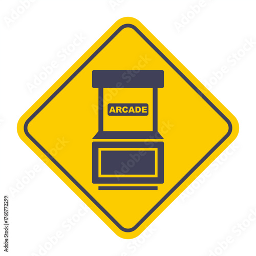 Arcade machine black icon on a yellow background. Flat illustration.