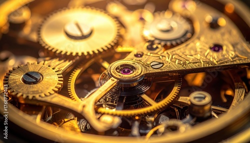 Intricate golden watch mechanism with gears symbolizing engineering mastery precision luxury timeless design and innovation in horology
