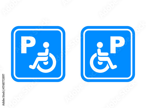 Blue disabled parking icon. Flat illustration.