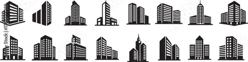 Modern cityscape building and skyscraper icon collection