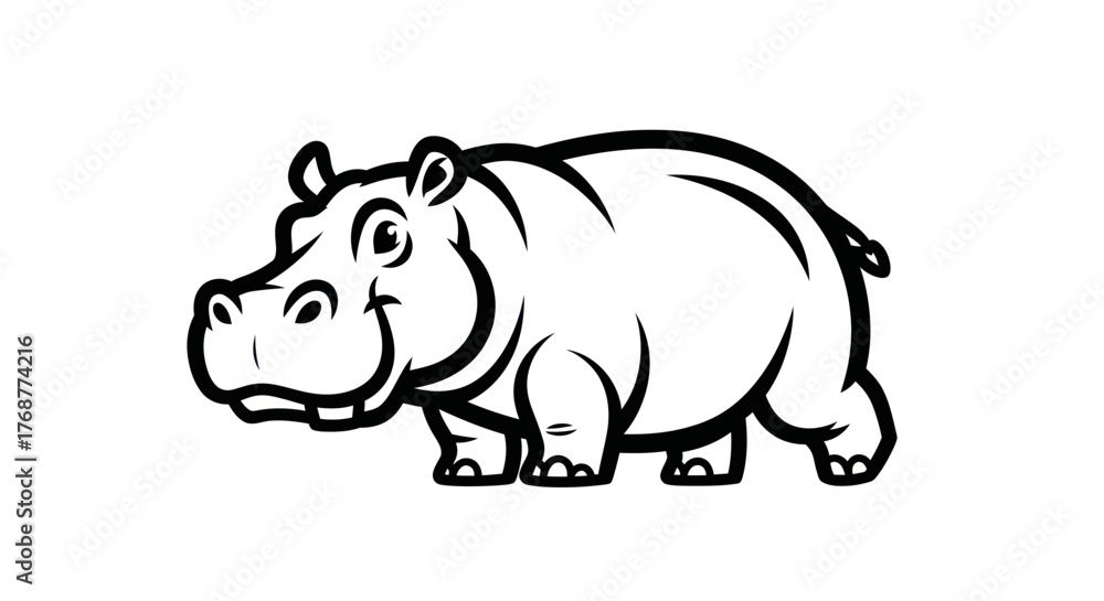 Obraz premium Cartoon Hippopotamus Illustration - A Charming and Playful Design.
