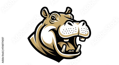 Cartoon Hippopotamus Head with Open Mouth and Visible Teeth.