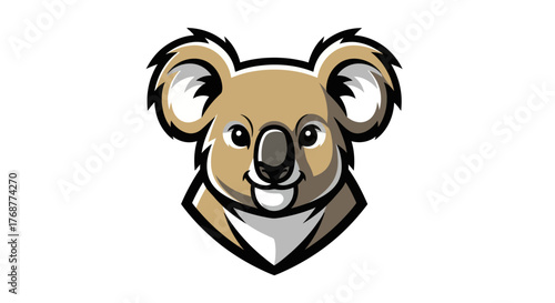 Photography Cartoon Koala Head Mascot with Friendly Expression and Detailed Fur