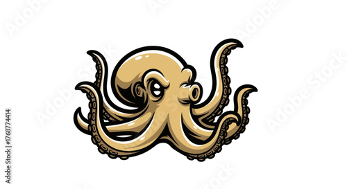 Cartoon Octopus with Intricate Tentacles and Expressive Eyes.