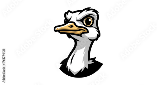 Cartoon Ostrich Head Mascot with Intense Gaze and Detailed Features.