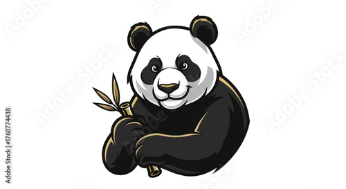 Cartoon Panda Bear Holding Bamboo Shoot Illustration.