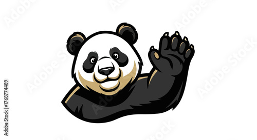 Cartoon Panda Waving Hand with Friendly Expression and Black and White Fur.