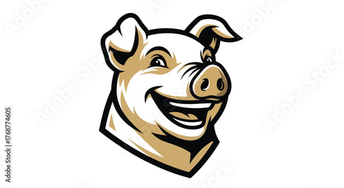 Cartoon Pig Head with a Cheerful Expression and Detailed Features.