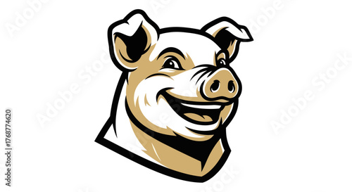 Cartoon Pig Head with a Grinning Expression and Detailed Features.