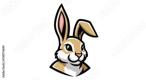 Cartoon Rabbit Head with Detailed Features and Expressive Eyes.