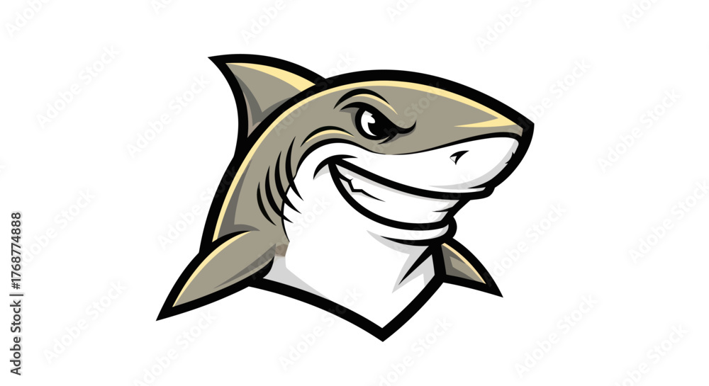 Fototapeta premium Cartoon Shark Mascot with a Grinning Expression and Sharp Teeth.