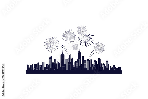 Vibrant fireworks illuminating a modern city skyline at night a celebratory illustration