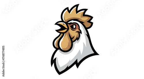 Cartoon Rooster Head with Open Beak and Detailed Comb.