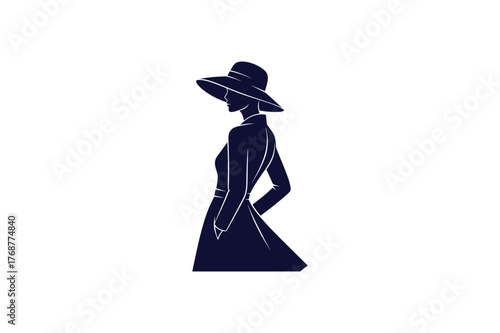 Minimalist silhouette of a stylish woman wearing a hat elegant single color design