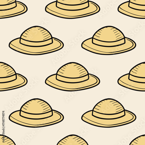 Seamless pattern of stylish summer hats on a light background for fashion design