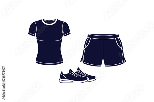 Minimalist vector illustration of gym clothes and athletic footwear in a clean modern style