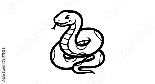 Cartoon Snake Illustration - A Charming Reptile in Simple Black and White.