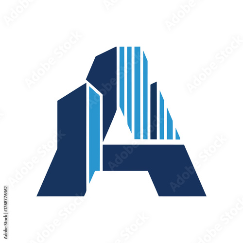 Modern abstract letter a logo design with geometric skyscraper building shapes and blue color palette
