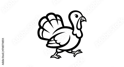 Cartoon Turkey Illustration - A Thanksgiving Icon in Simple Black and White.