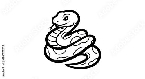 Charming Cartoon Snake Illustration with Coiled Body and Playful Expression.