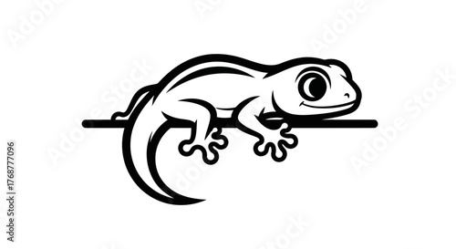 Charming Gecko Illustration - A Detailed Black and White Vector Design.