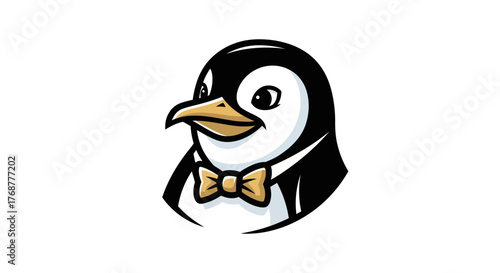 Charming Penguin Portrait with Bow Tie - A Whimsical Character Illustration.