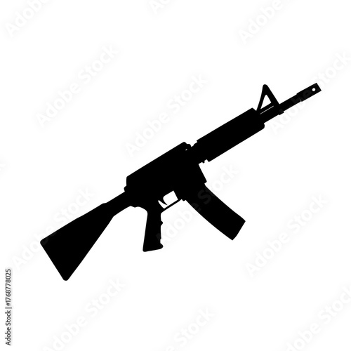 Black silhouette of an assault rifle on a white background
