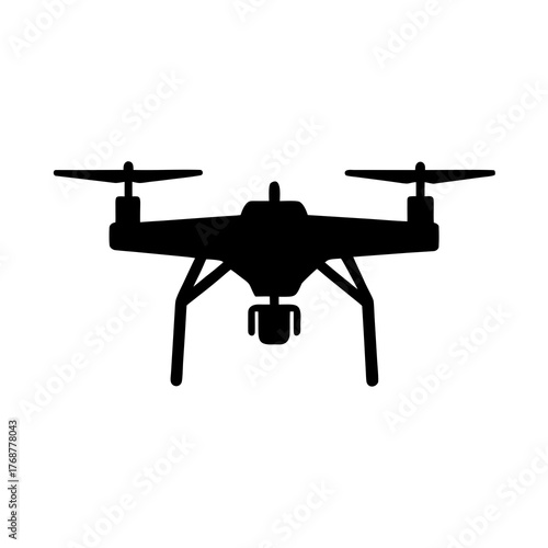 Black silhouette of a quadcopter drone with camera