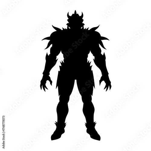 Silhouette of a fierce armored warrior with spikes and horns