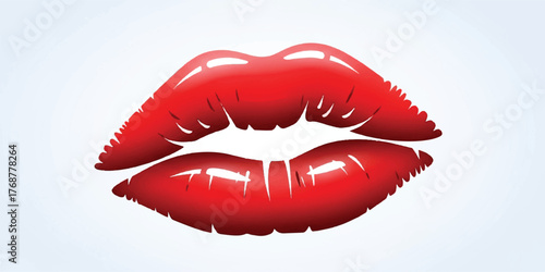 Stylish illustration of a red kiss mark with smooth curves and glossy gradient highlights