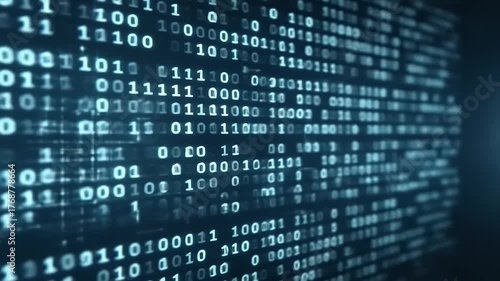 Dynamic stream of binary code creating an immersive digital current, symbolizing vast information flow