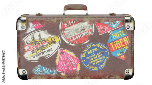 Obraz na plátně Vintage suitcase with travel stickers from various locations