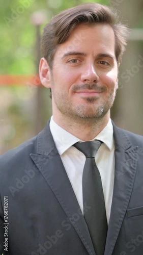 Portrait of Young Businessman with Thumbs Up Outdoor