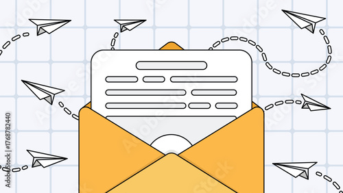 Email newsletter envelope with paper planes