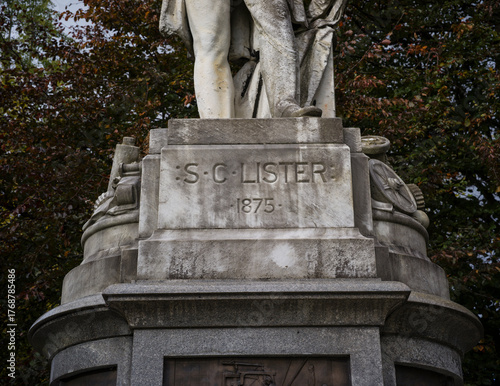 Bradford, West Yorkshire, England, United Kingdom, 25th October 2025, Detail on Statue of Samuel Lister in Lister Park