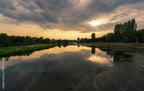 Sunset Reflections on the Maritsa River in Plovdiv