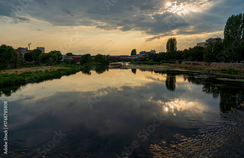 Sunset Reflections on the Maritsa River in Plovdiv