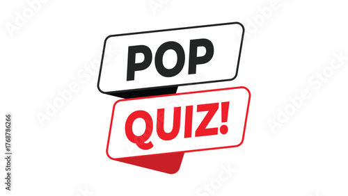 Pop quiz banner, red and black typography design for educational test, fun challenge, or learning trivia announcement concept in modern communication style